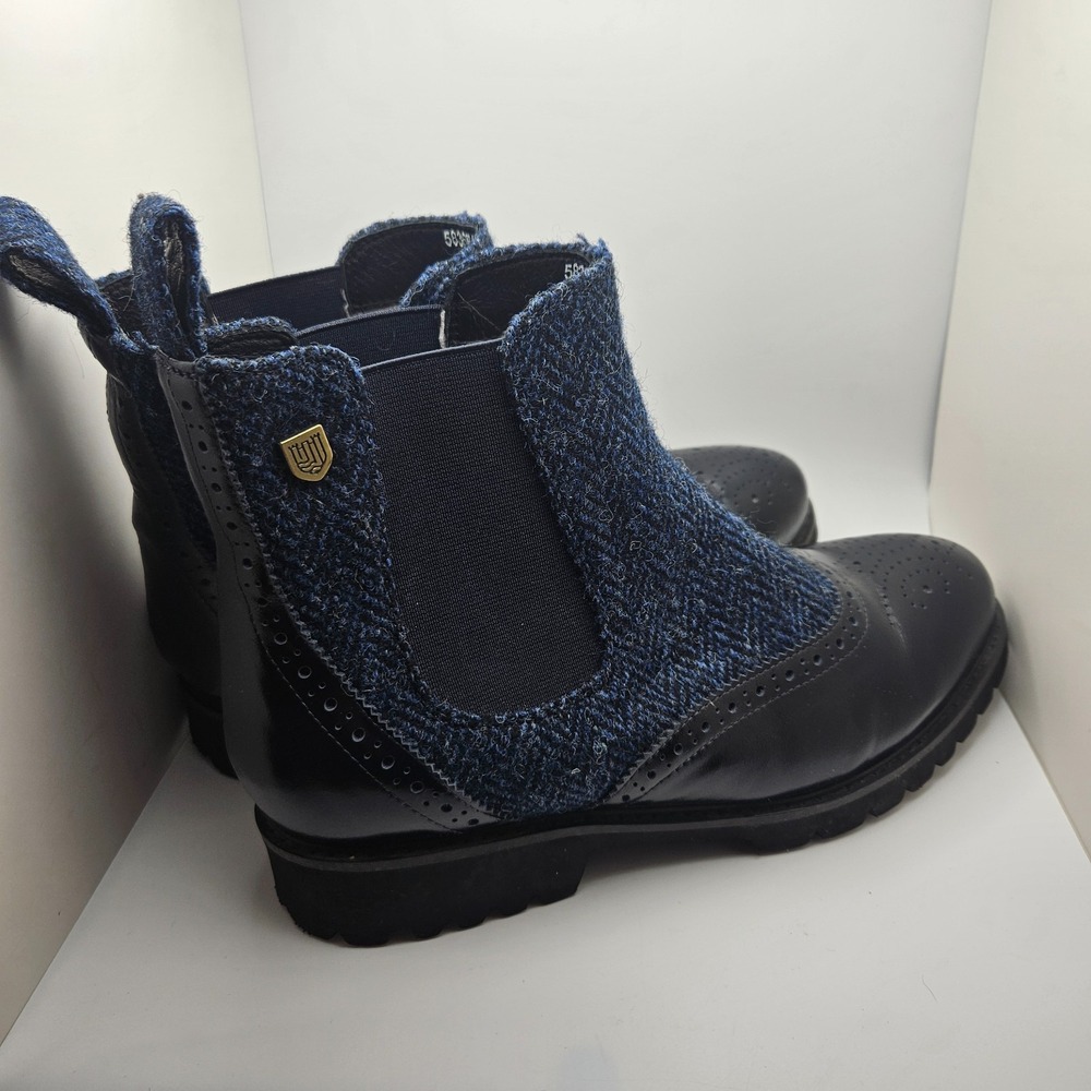Johnston & Murphy Islander Chelsea Boots Women's 6 Black Leather Blue Tweed SZ 6